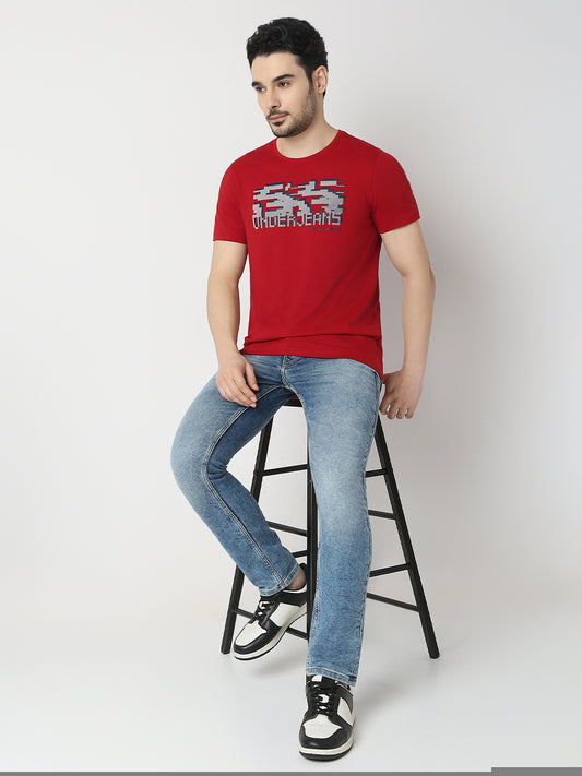 Underjeans By Spykar Men Deep Red T-Shirt