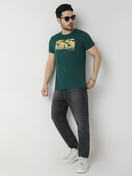 Underjeans By Spykar Men Bottle Green T-Shirt