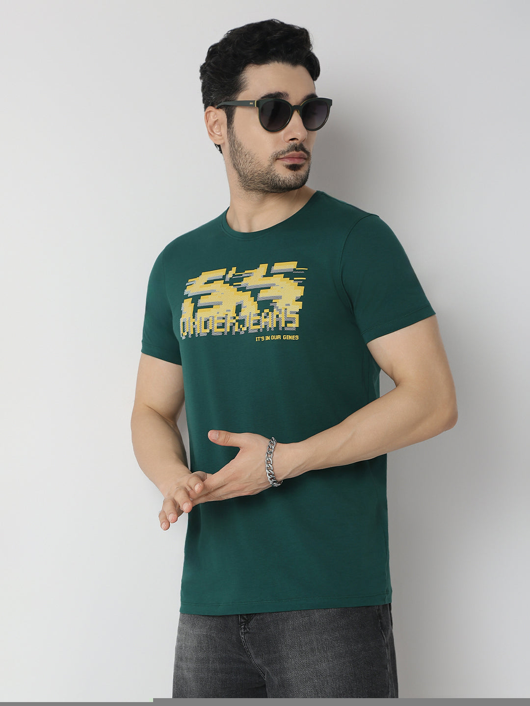 Underjeans By Spykar Men Bottle Green T-Shirt