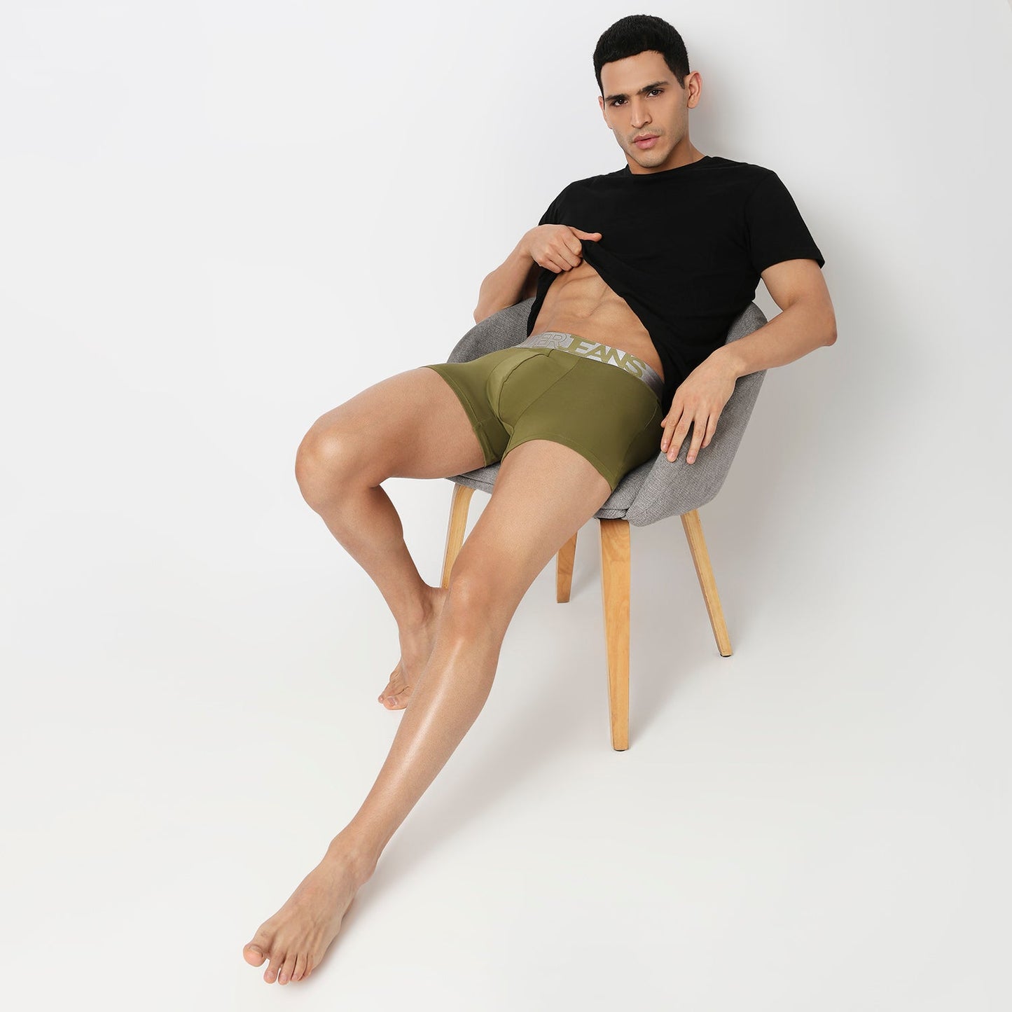 Underjeans Bright Olive Cotton Blend Trunks