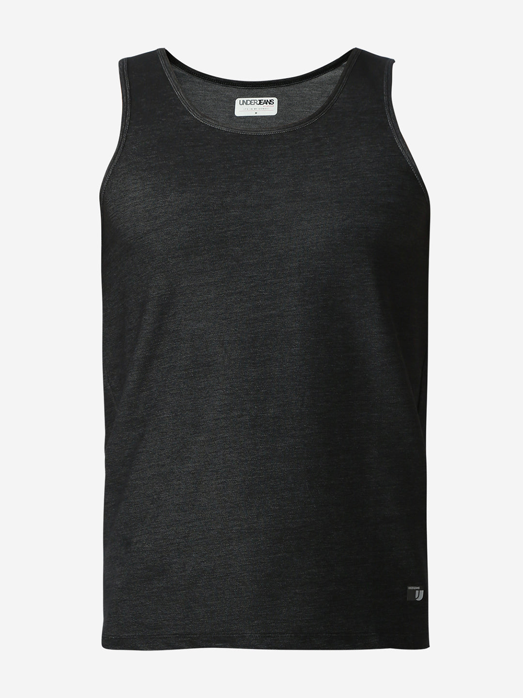 UnderJeans by Spykar Men Dark Denim Black Round Neck Solid Innerwear Vests