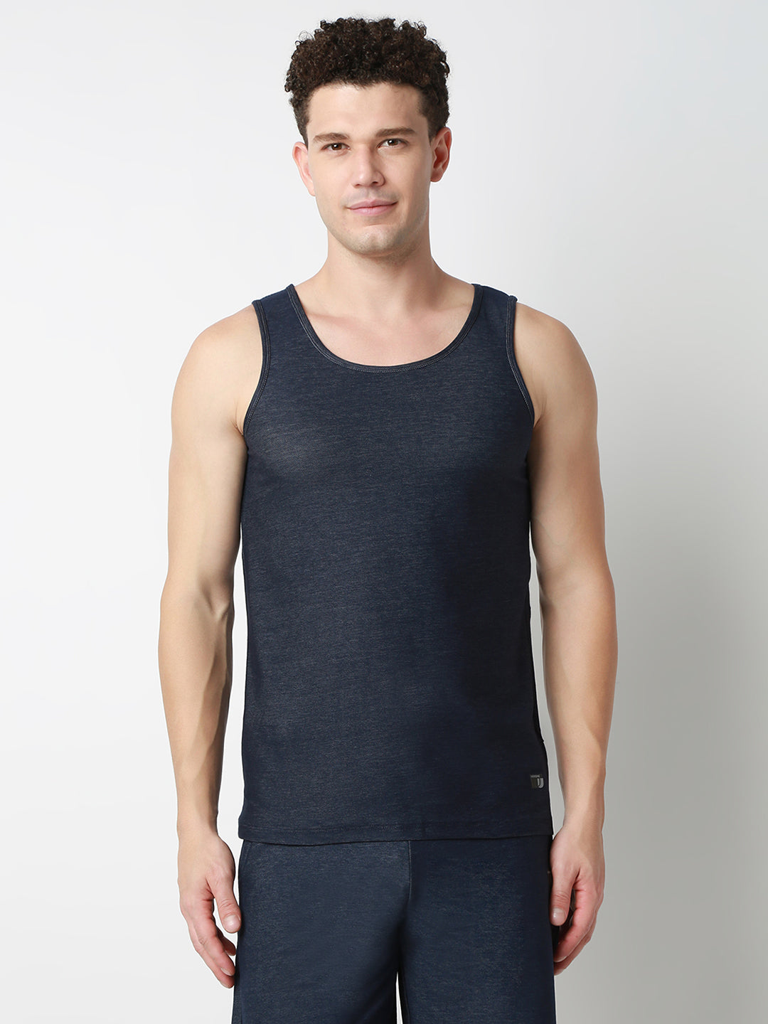 UnderJeans by Spykar Men Dark Denim Blue Round Neck Solid Innerwear Vests
