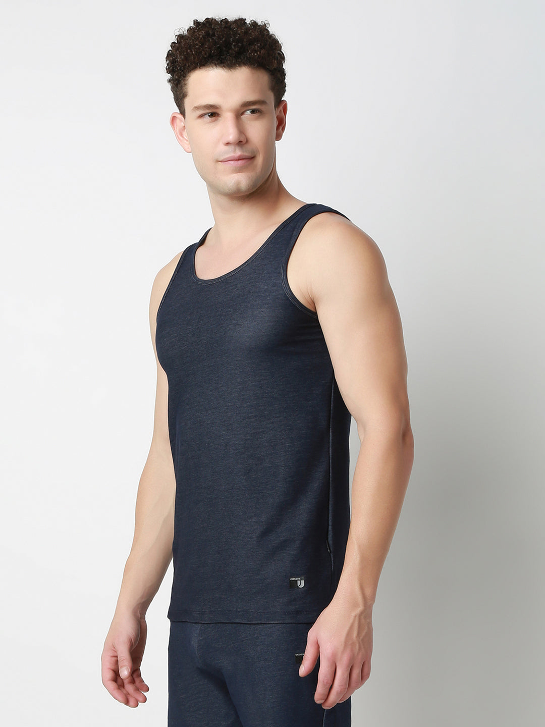 UnderJeans by Spykar Men Dark Denim Blue Round Neck Solid Innerwear Vests