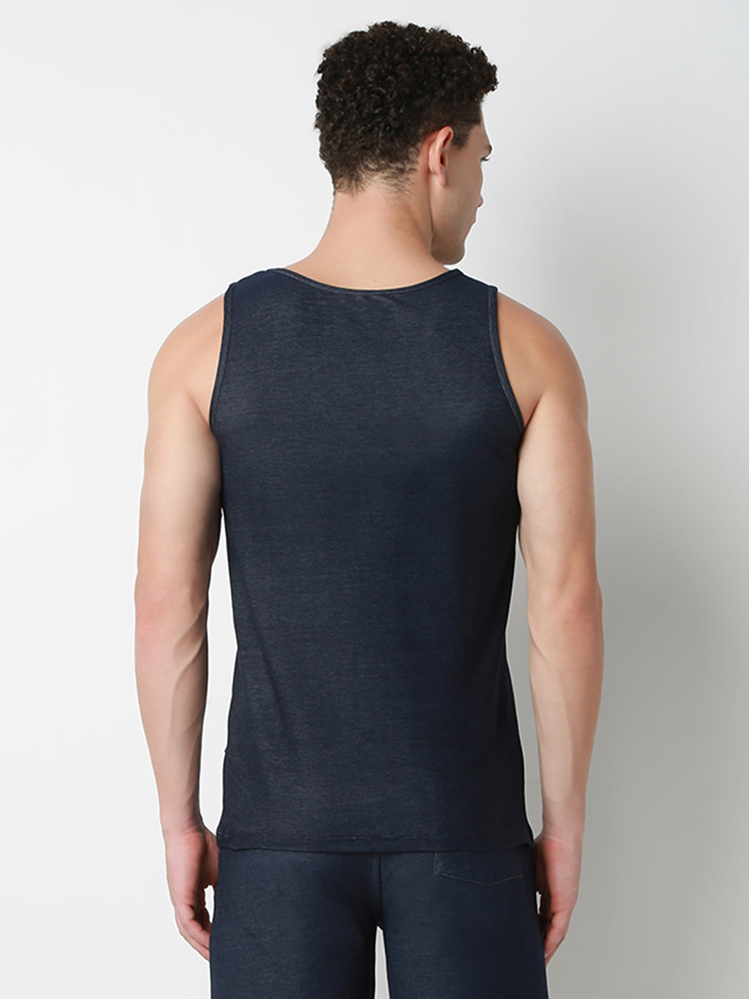 UnderJeans by Spykar Men Dark Denim Blue Round Neck Solid Innerwear Vests