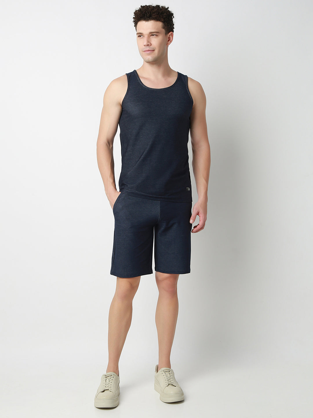 UnderJeans by Spykar Men Dark Denim Blue Round Neck Solid Innerwear Vests