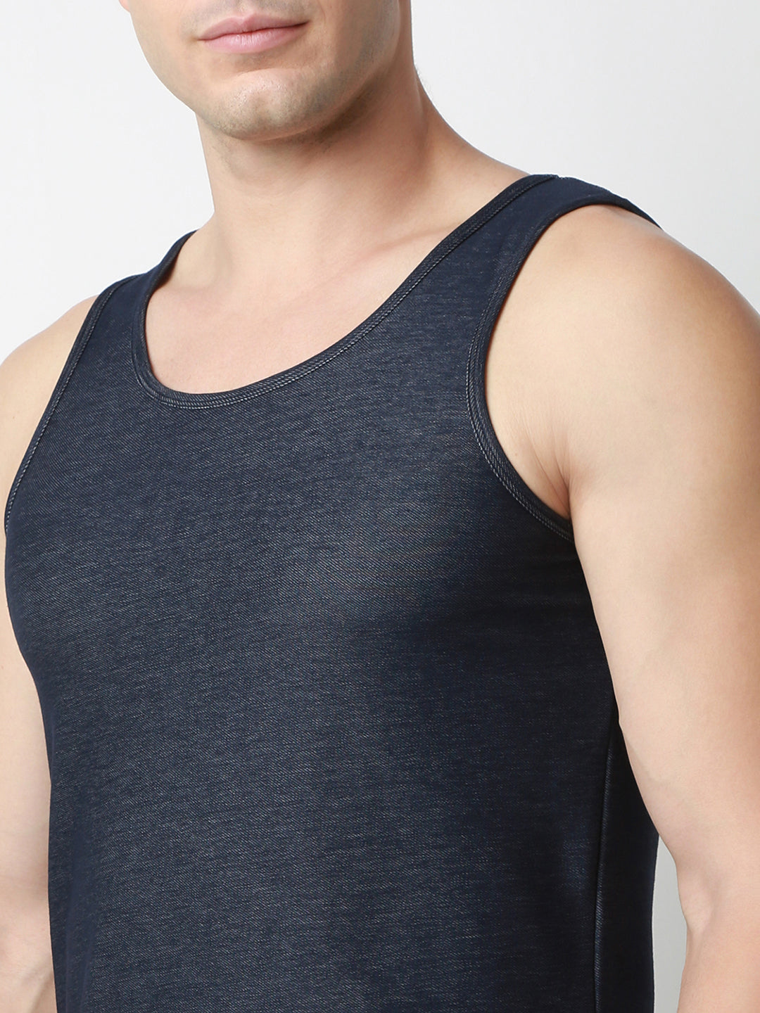 UnderJeans by Spykar Men Dark Denim Blue Round Neck Solid Innerwear Vests