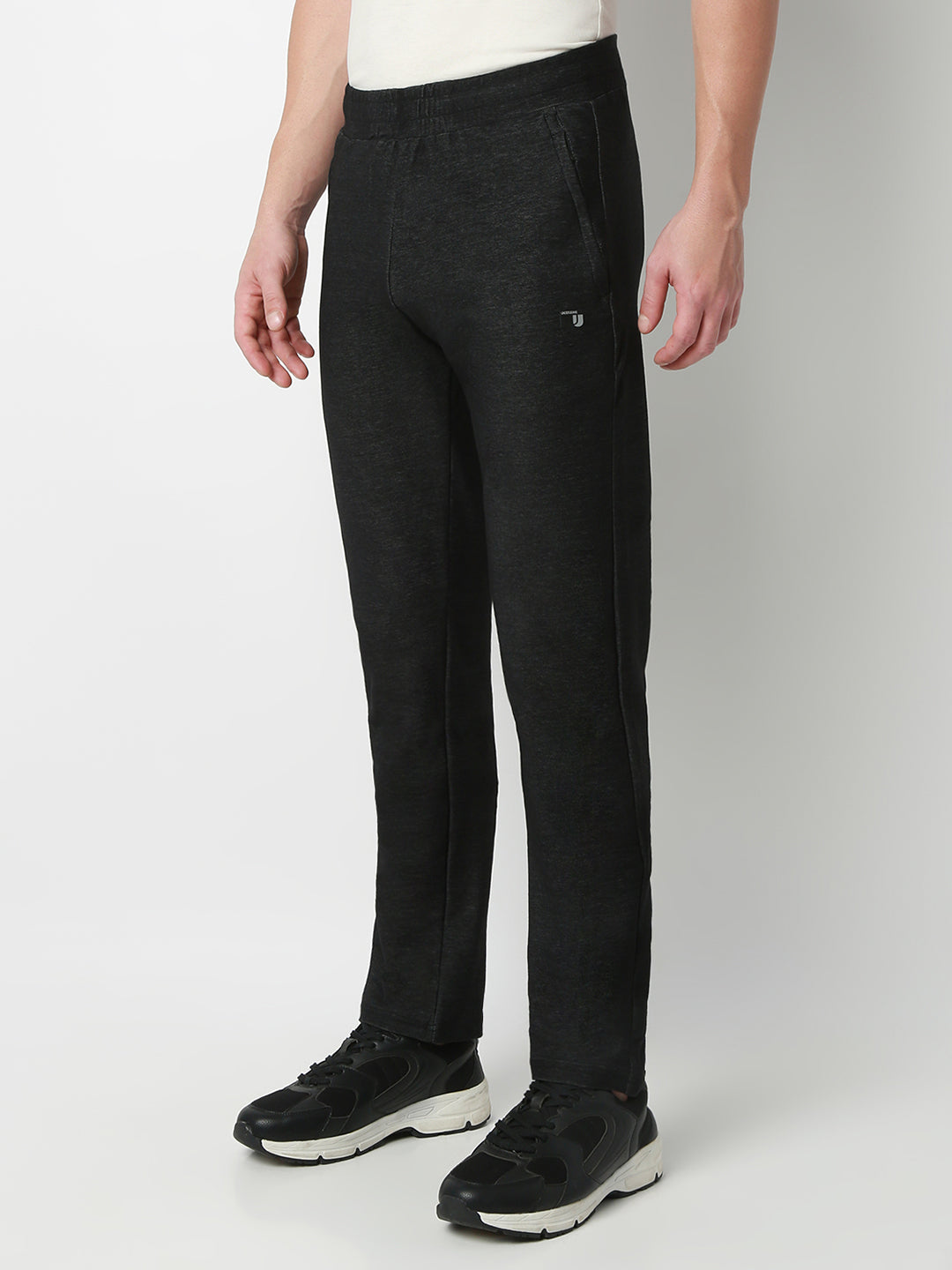 UnderJeans by Spykar Men Mid-Rise Solid Black Slim Fit Lounge Pants