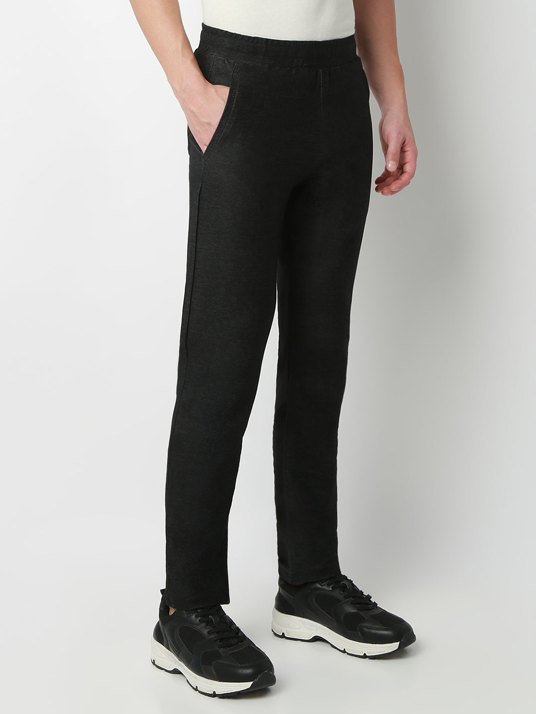 UnderJeans by Spykar Men Mid-Rise Solid Black Slim Fit Lounge Pants