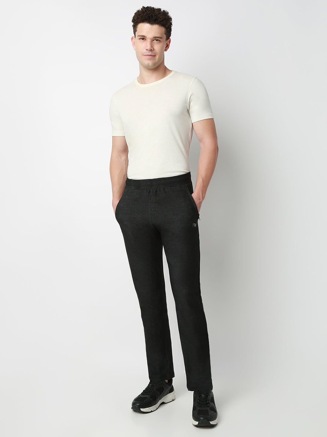 UnderJeans by Spykar Men Mid-Rise Solid Black Slim Fit Lounge Pants