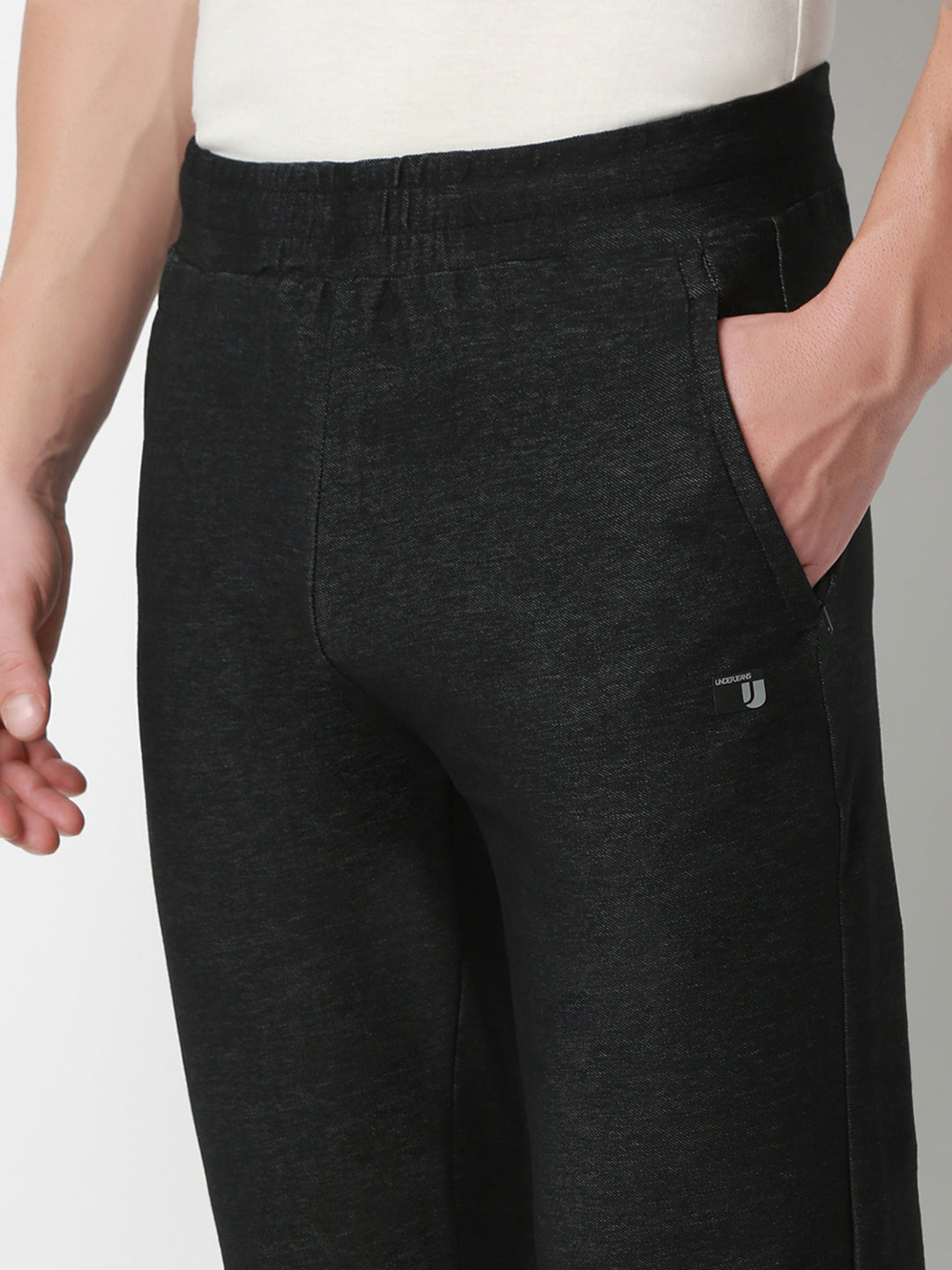 UnderJeans by Spykar Men Mid-Rise Solid Black Slim Fit Lounge Pants