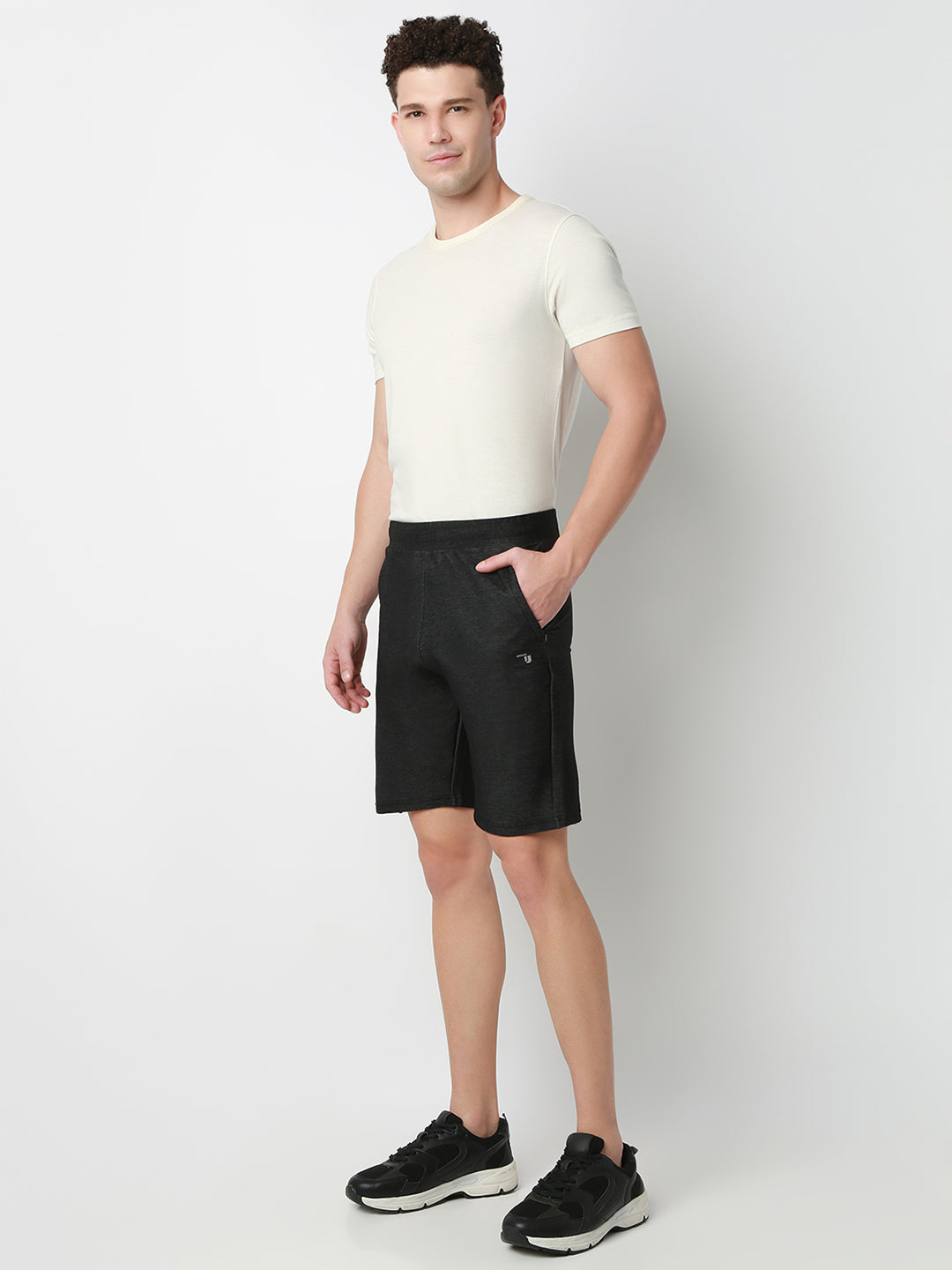 UnderJeans by Spykar Men Dark Denim Black Mid-Rise Solid Slim Fit Shorts