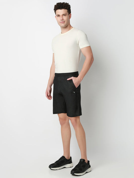 UnderJeans by Spykar Men Dark Denim Black Mid-Rise Solid Slim Fit Shorts