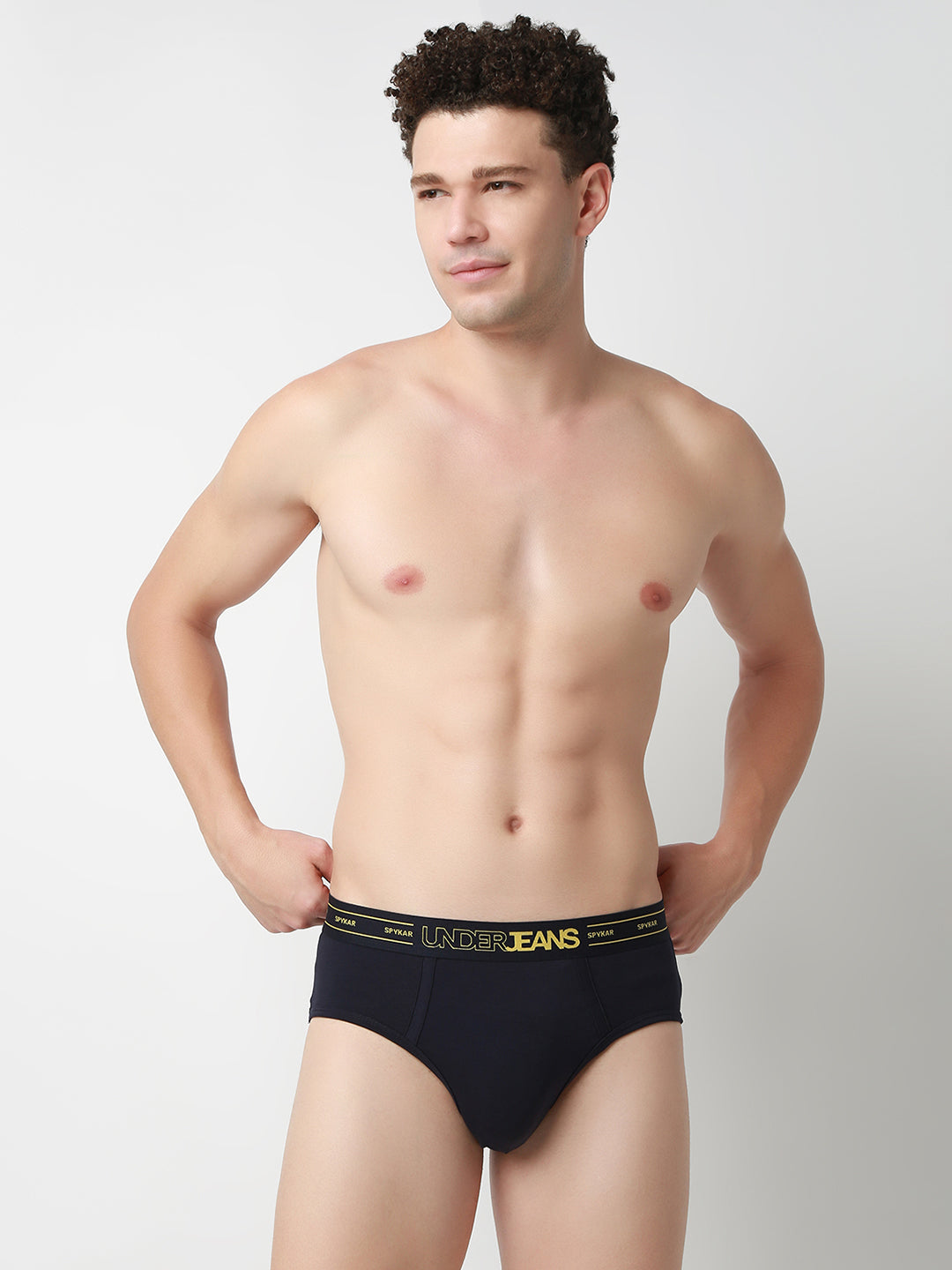 UnderJeans by Spykar Men Basic Navy Mid-Rise Solid Ultrasoft Briefs