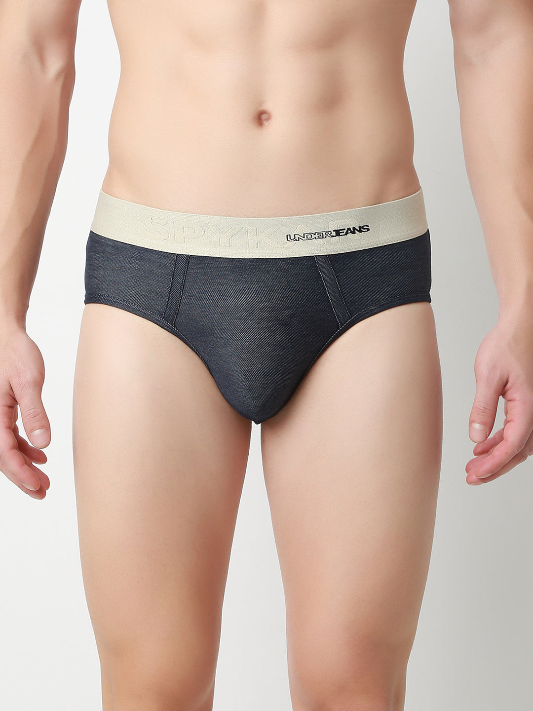 UnderJeans by Spykar Men Basic Dark Denim Blue Mid-Rise Solid Ultrasoft Briefs