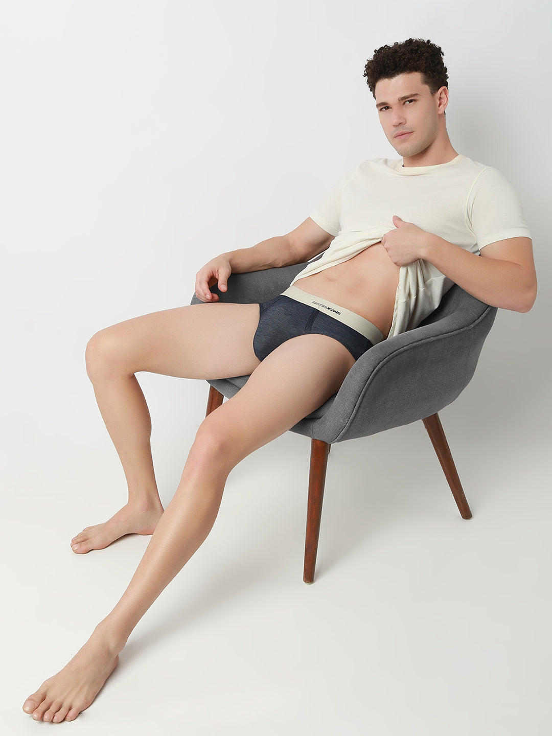 UnderJeans by Spykar Men Basic Dark Denim Blue Mid-Rise Solid Ultrasoft Briefs