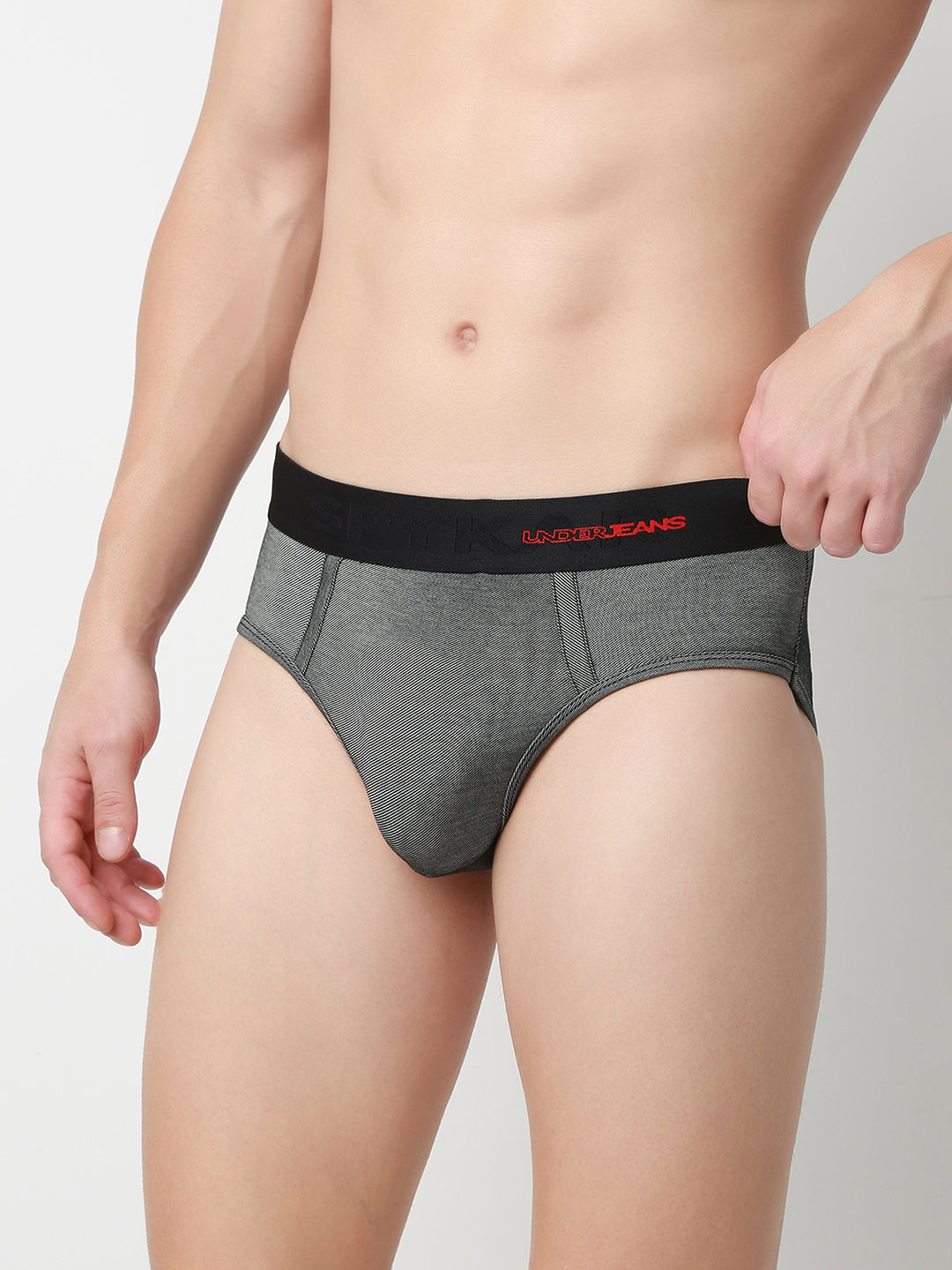 UnderJeans by Spykar Men Basic Dark Denim Black Mid-Rise Solid Ultrasoft Briefs