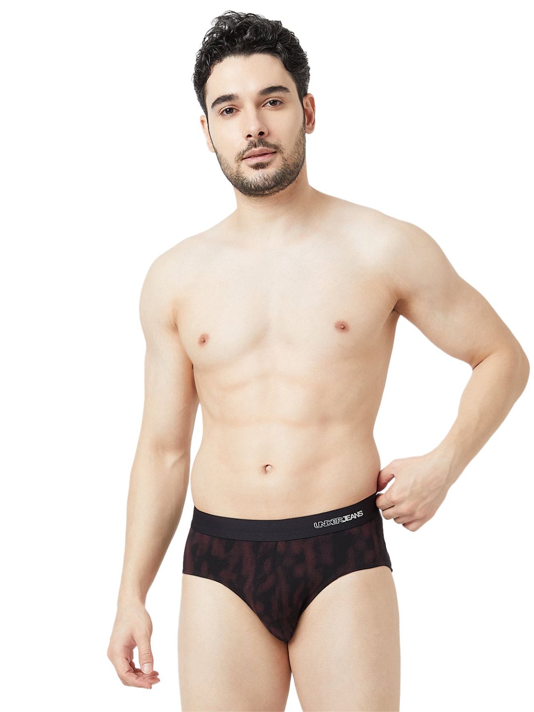 UnderJeans by Spykar Men Basic Black Wine Mid-Rise Printed Ultrasoft Briefs