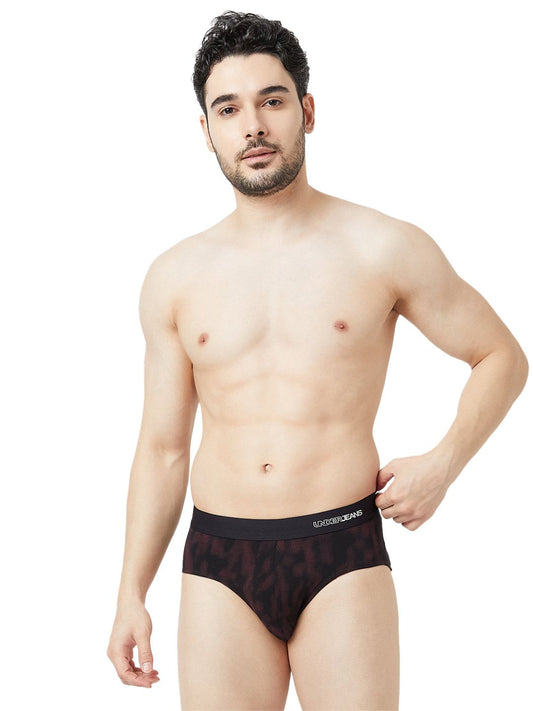 UnderJeans by Spykar Men Basic Black Wine Mid-Rise Printed Ultrasoft Briefs