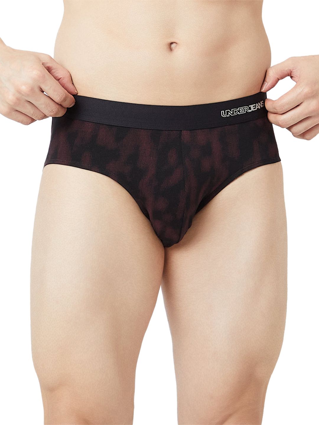 UnderJeans by Spykar Men Basic Black Wine Mid-Rise Printed Ultrasoft Briefs