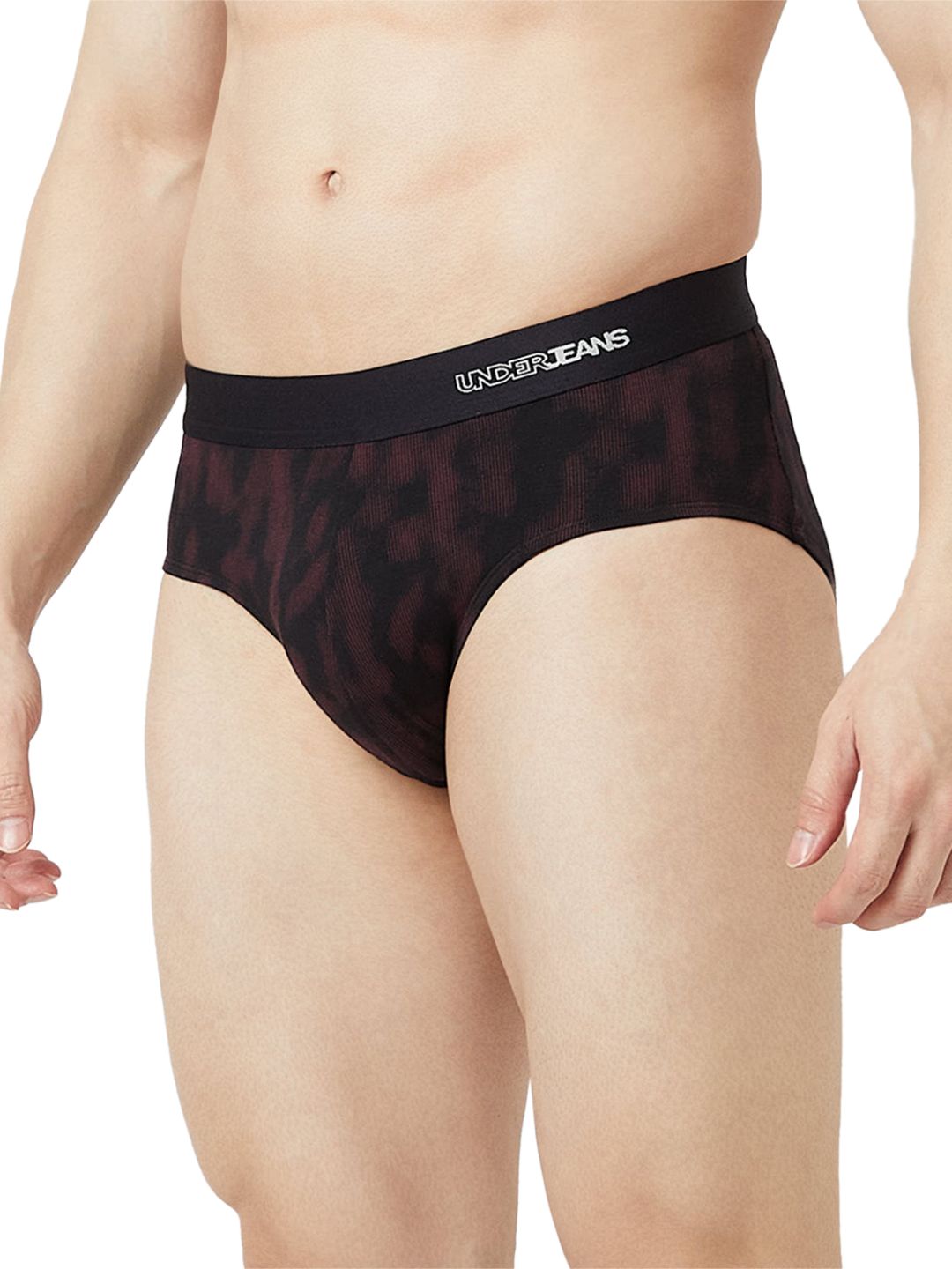 UnderJeans by Spykar Men Basic Black Wine Mid-Rise Printed Ultrasoft Briefs