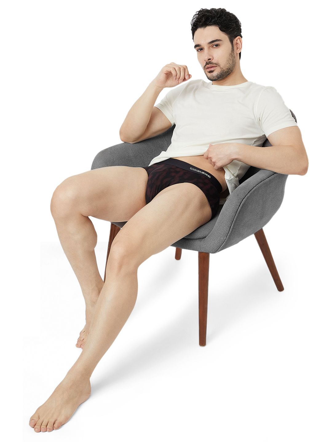 UnderJeans by Spykar Men Basic Black Wine Mid-Rise Printed Ultrasoft Briefs