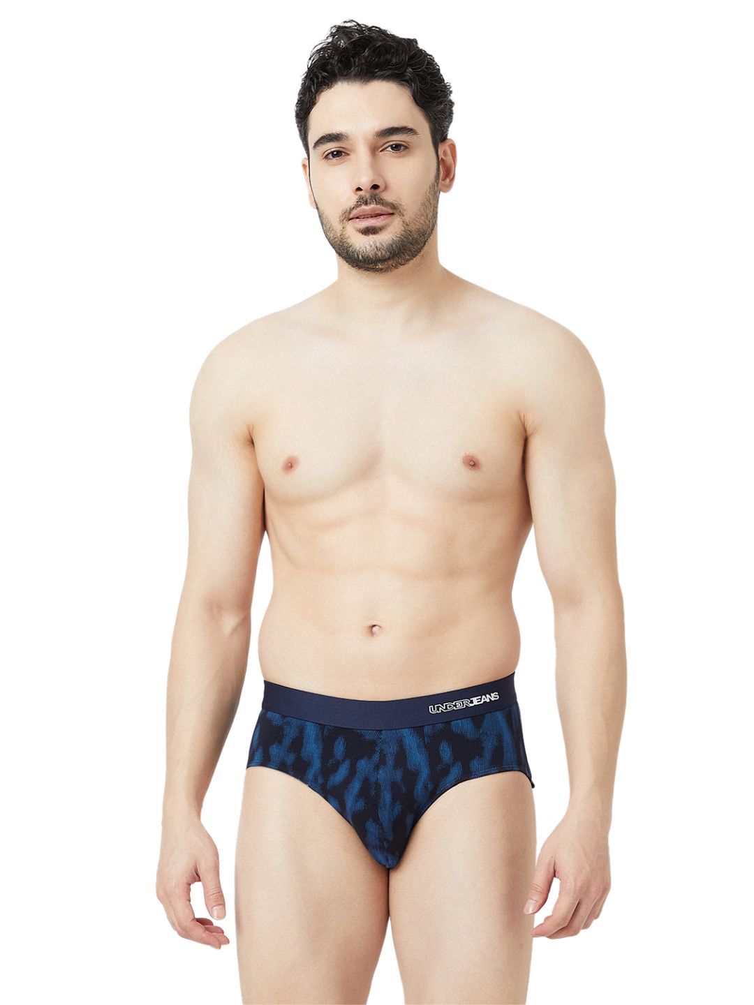UnderJeans by Spykar Men Basic Navy Blue Mid-Rise Printed Ultrasoft Briefs