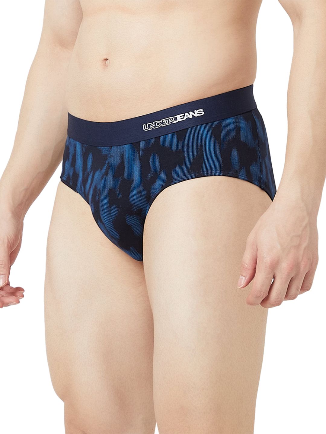 UnderJeans by Spykar Men Basic Navy Blue Mid-Rise Printed Ultrasoft Briefs