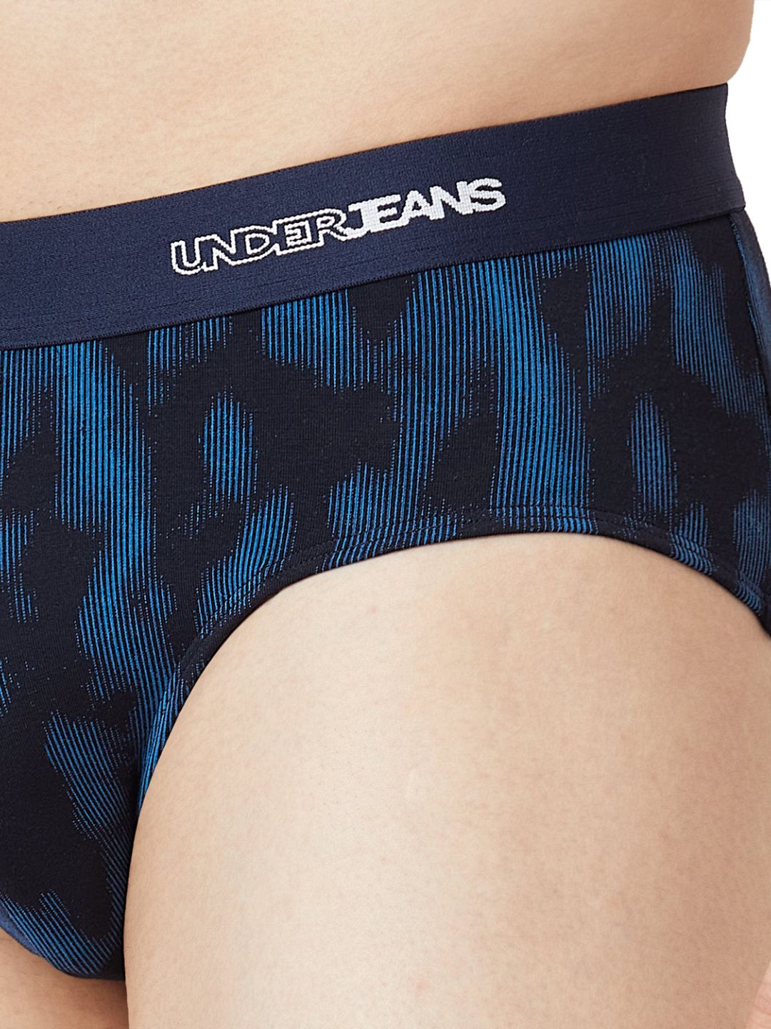 UnderJeans by Spykar Men Basic Navy Blue Mid-Rise Printed Ultrasoft Briefs