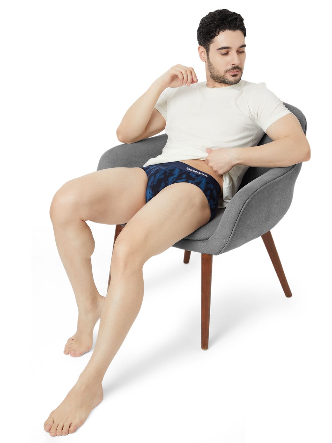 UnderJeans by Spykar Men Basic Navy Blue Mid-Rise Printed Ultrasoft Briefs