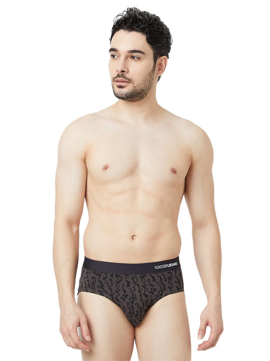 UnderJeans by Spykar Men Basic Grey Black Mid-Rise Printed Ultrasoft Briefs