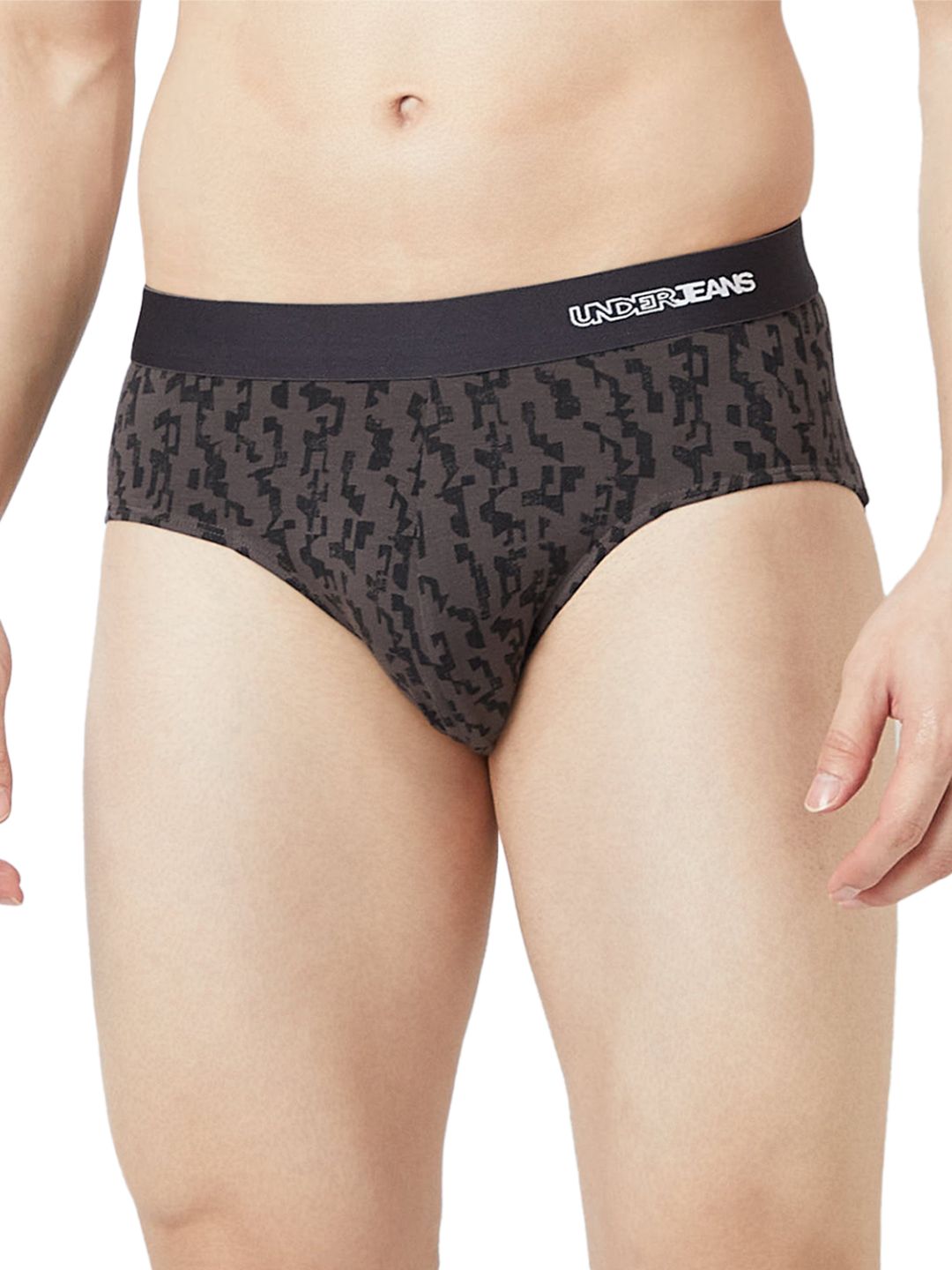 UnderJeans by Spykar Men Basic Grey Black Mid-Rise Printed Ultrasoft Briefs