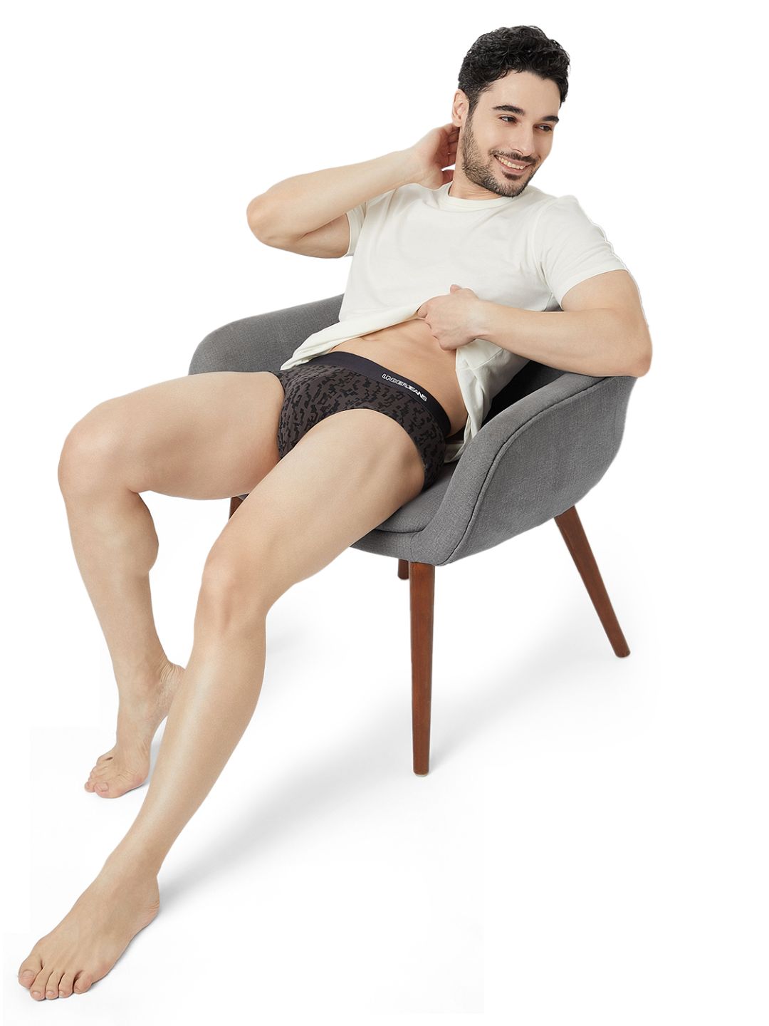 UnderJeans by Spykar Men Basic Grey Black Mid-Rise Printed Ultrasoft Briefs