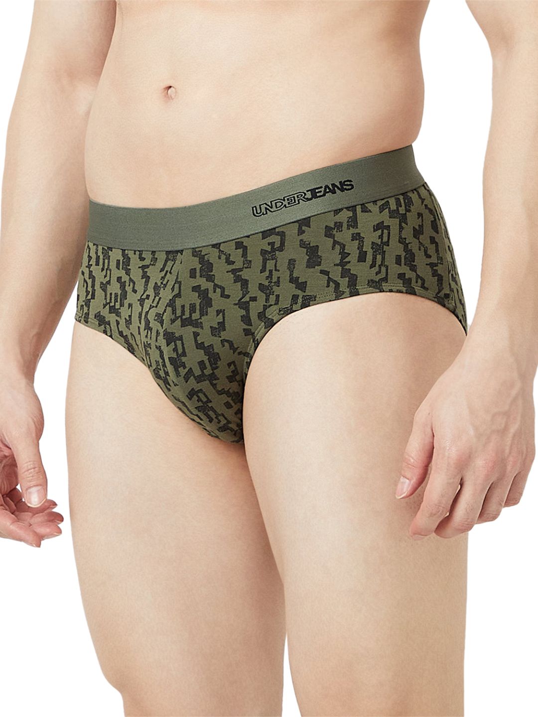 UnderJeans by Spykar Men Basic Olive Black Mid-Rise Printed Ultrasoft Briefs