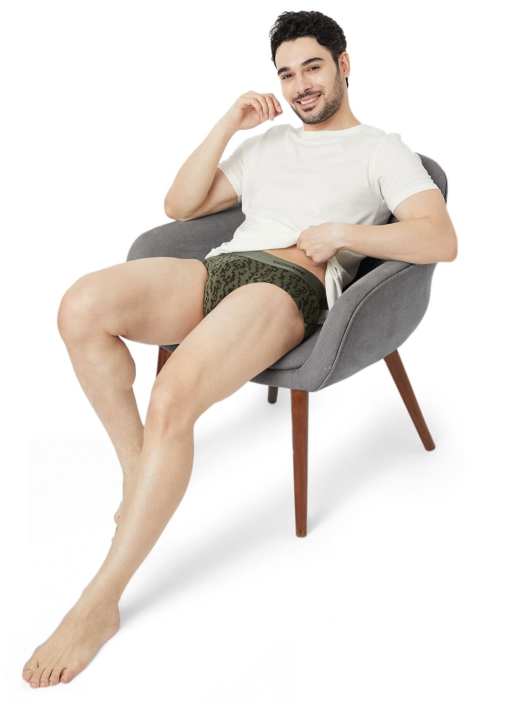 UnderJeans by Spykar Men Basic Olive Black Mid-Rise Printed Ultrasoft Briefs