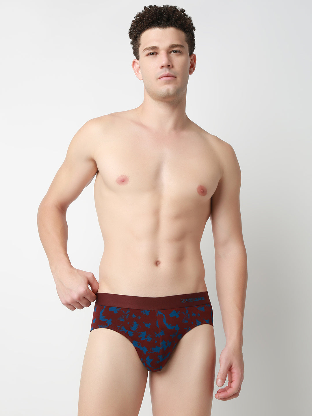 UnderJeans by Spykar Men Basic Wine Dark Blue Mid-Rise Printed Ultrasoft Briefs