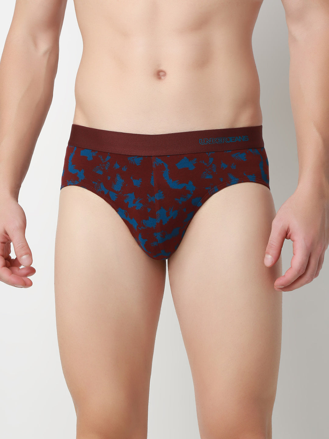 UnderJeans by Spykar Men Basic Wine Dark Blue Mid-Rise Printed Ultrasoft Briefs