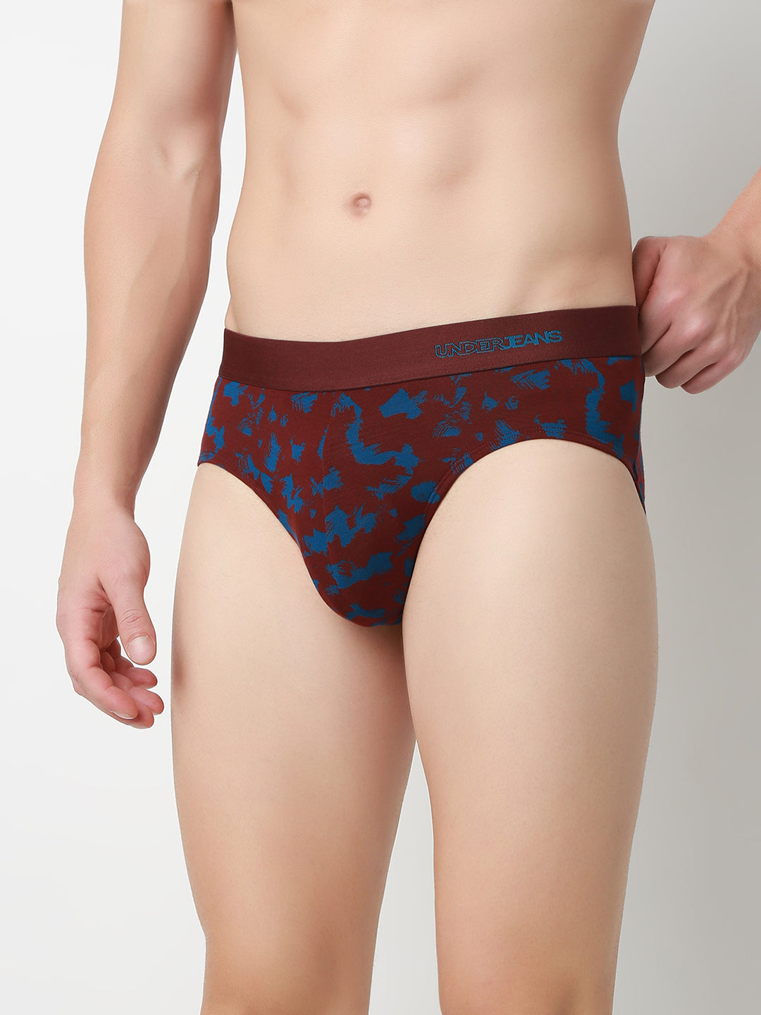 UnderJeans by Spykar Men Basic Wine Dark Blue Mid-Rise Printed Ultrasoft Briefs