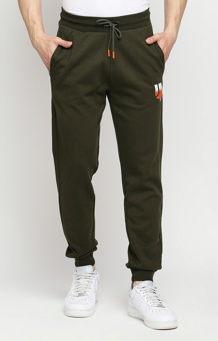 Men Premium Cotton Blend Knitted Rifle Green Trackpant- UnderJeans by Spykar