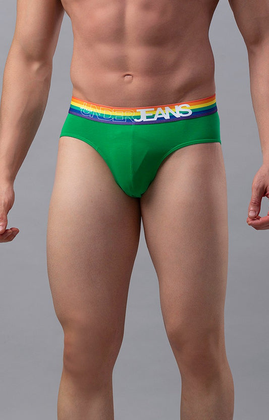 Men Premium Cotton Blend Green-Multi Brief- UnderJeans by Spykar