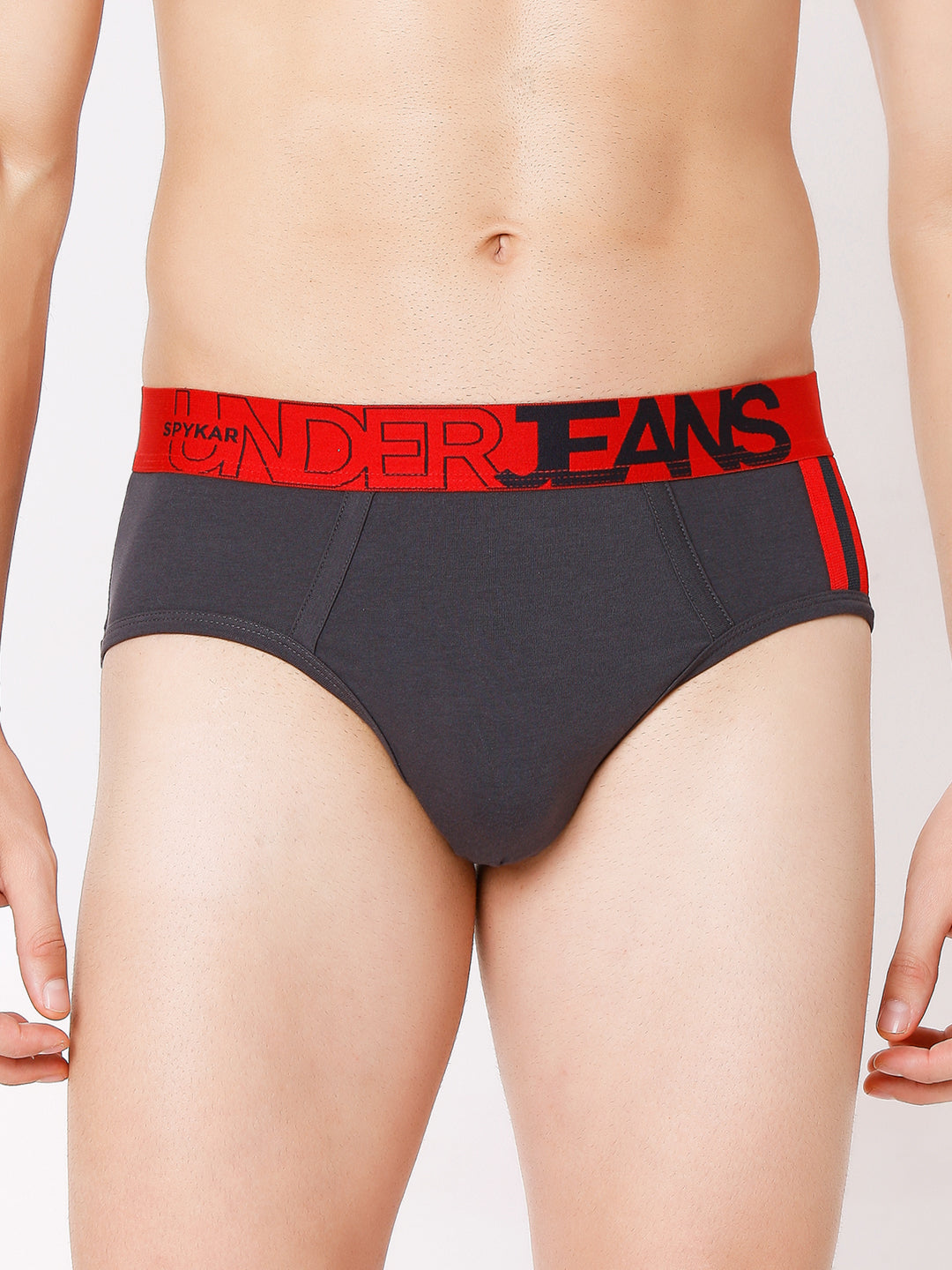 Men Premium Grey-Red & Navy-Orange Cotton Blend Brief (Pack of 2)- UnderJeans by Spykar