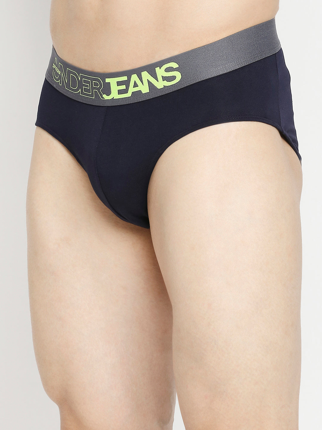 Men Premium Navy Blue & Olive Cotton Blend Brief - Pack Of 2- UnderJeans by Spykar