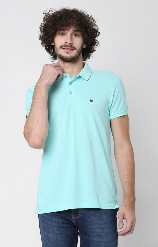 Men Premium Black Cotton Slim Fit Polo T-Shirt- UnderJeans By Spykar