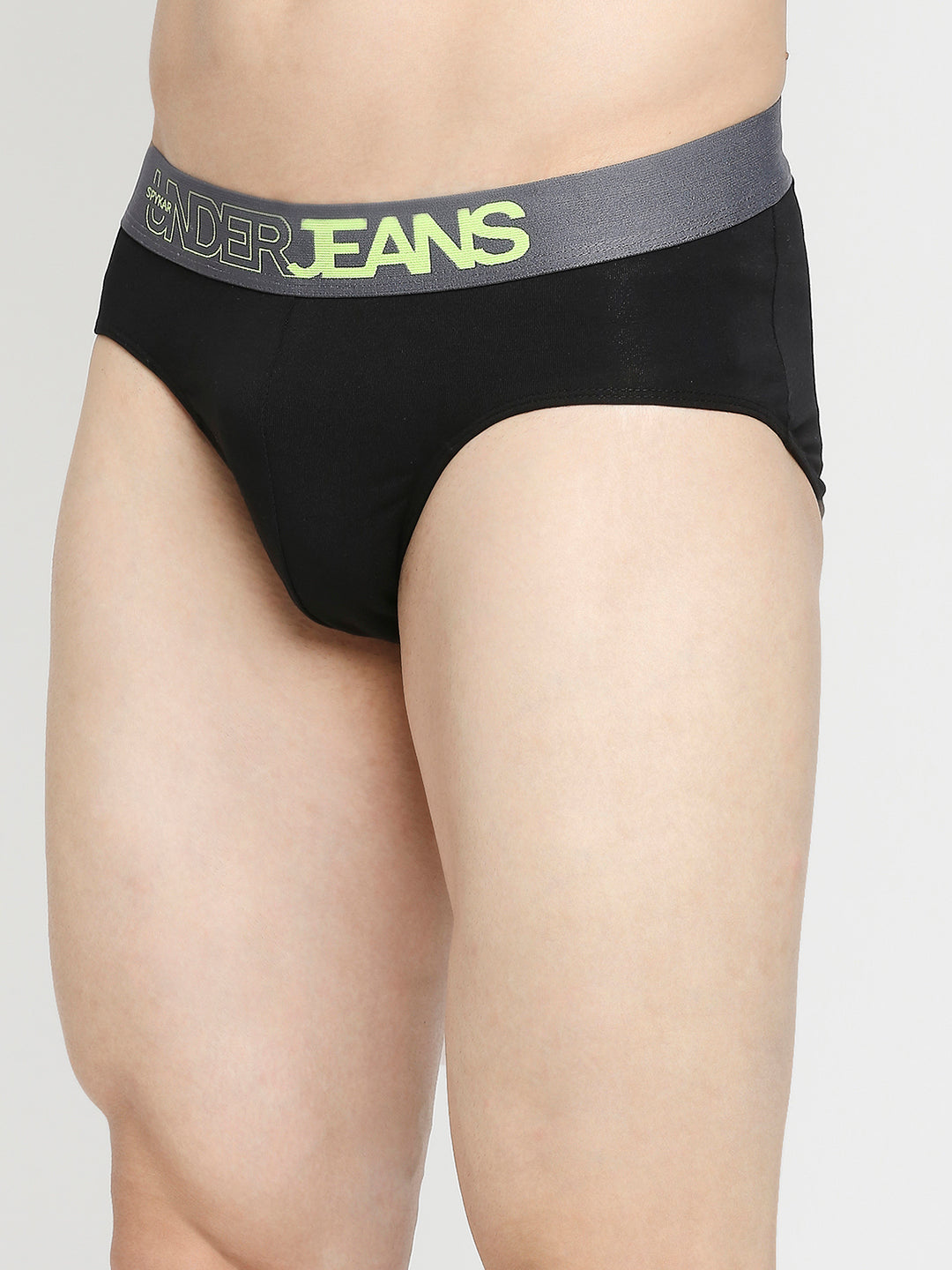 Men Premium Olive & Black Cotton Blend Brief - Pack Of 2- UnderJeans by Spykar