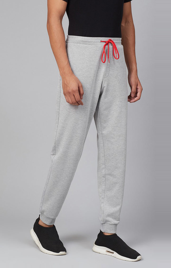 Grey Milange Cotton Blend Solid Trackpants- UnderJeans by Spykar