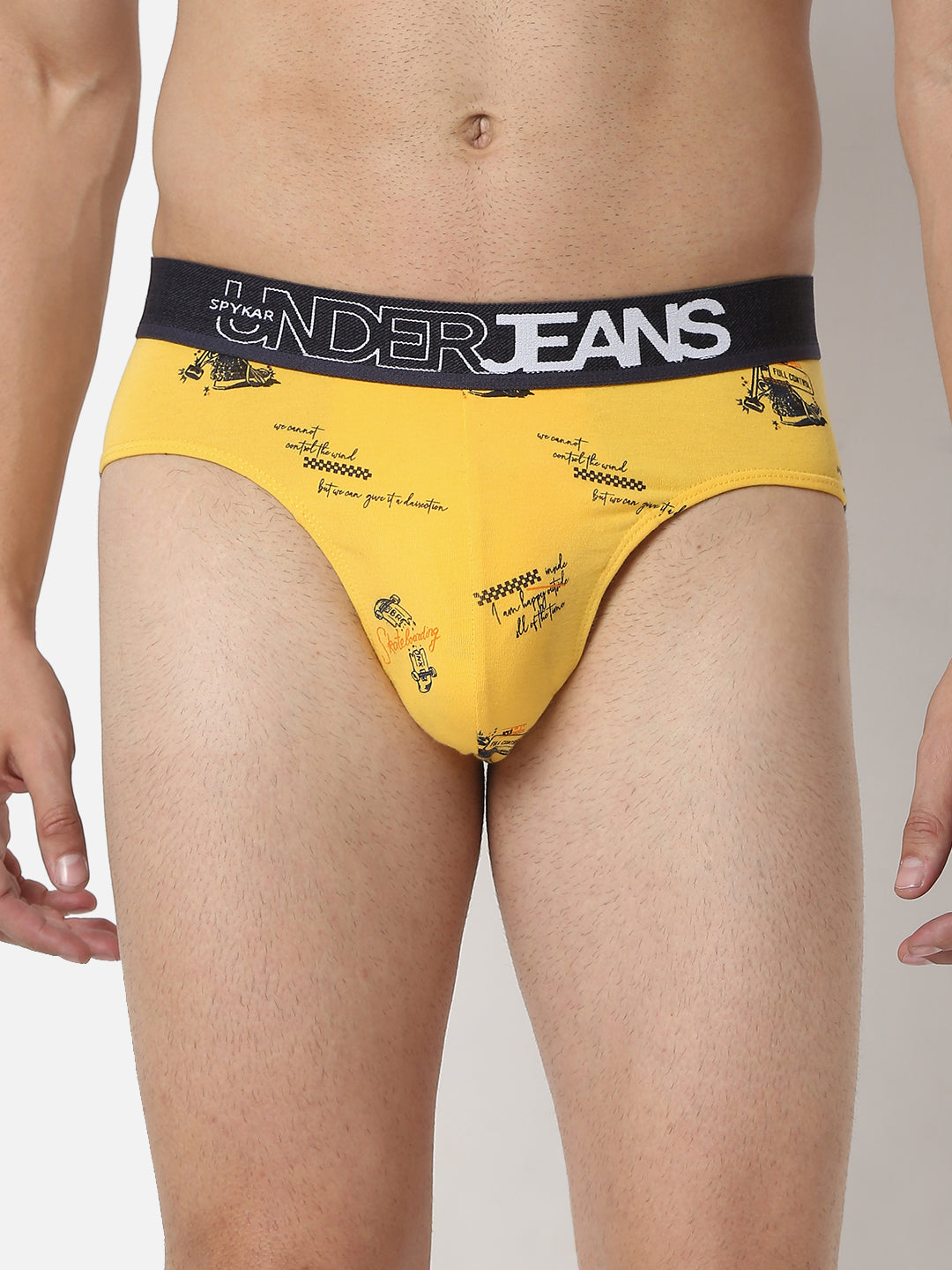 Men Premium White & Yellow Cotton Blend Brief (Pack of 2)- UnderJeans by Spykar