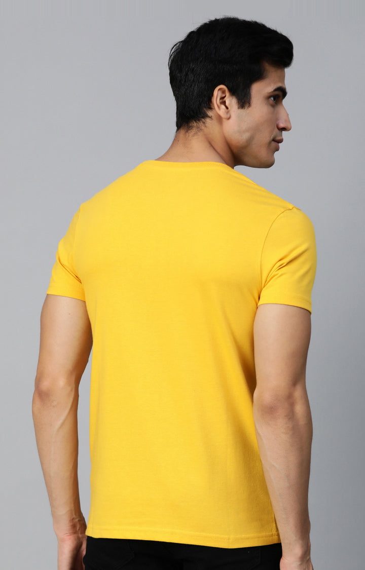 Mustard Cotton Printed Round Neck T-Shirts- UnderJeans by Spykar
