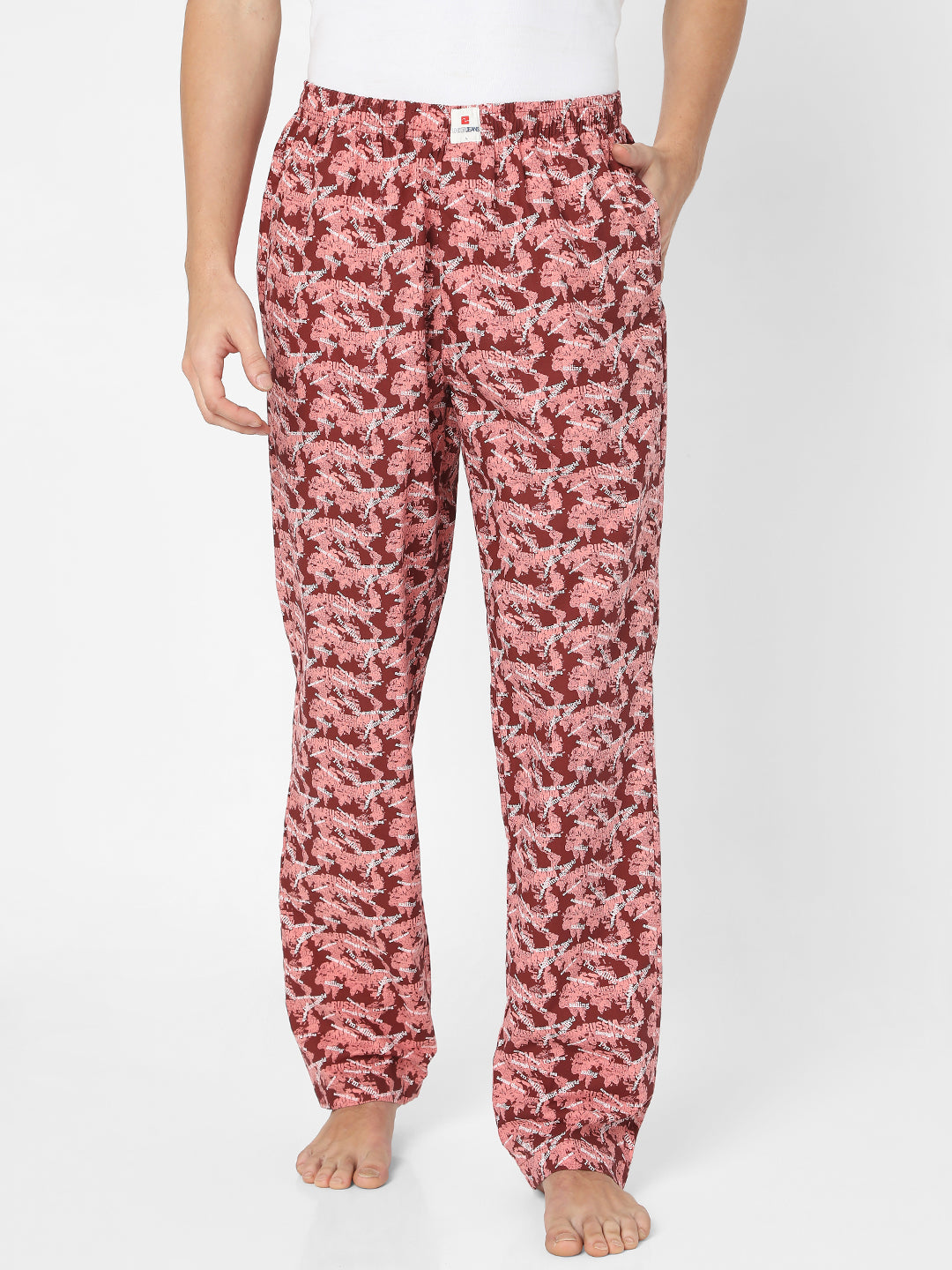 Men Premium Red Cotton Blend Regular Fit Pyjama - UnderJeans by Spykar