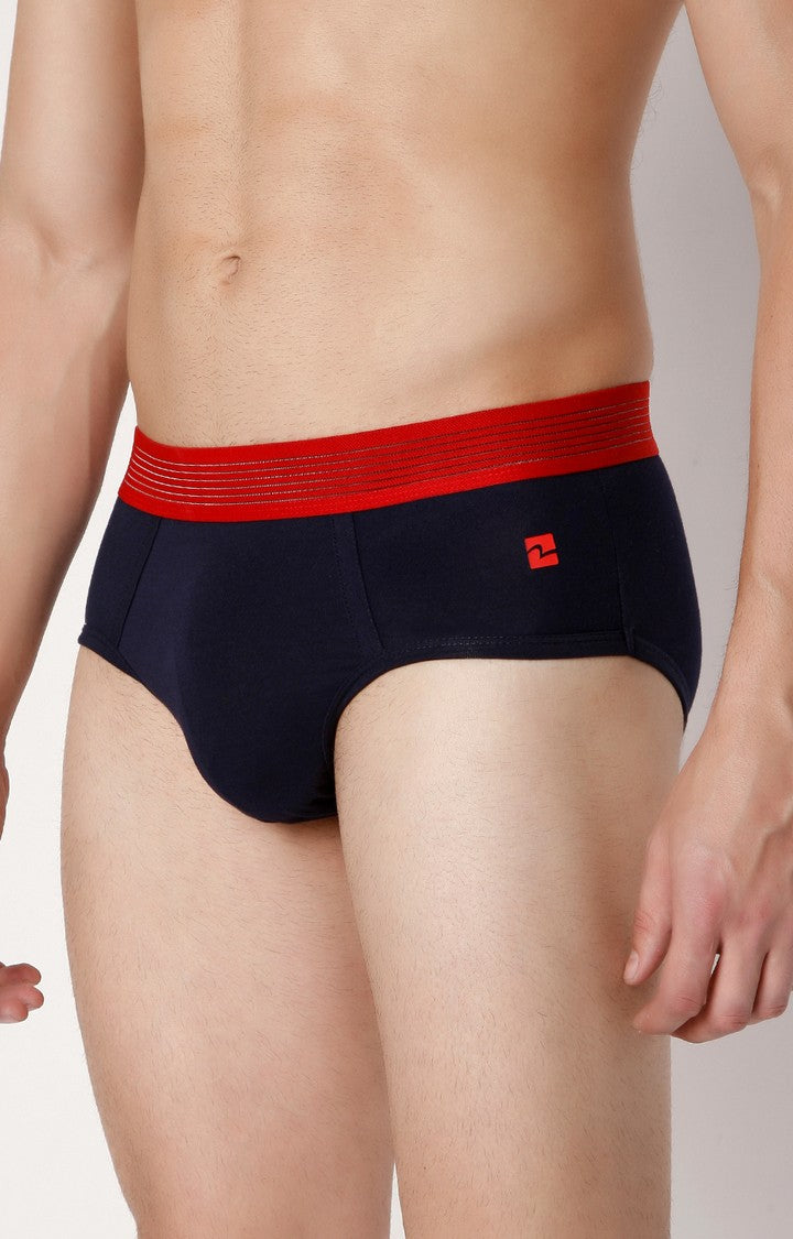 Men Premium Navy Cotton Blend Brief- UnderJeans by Spykar
