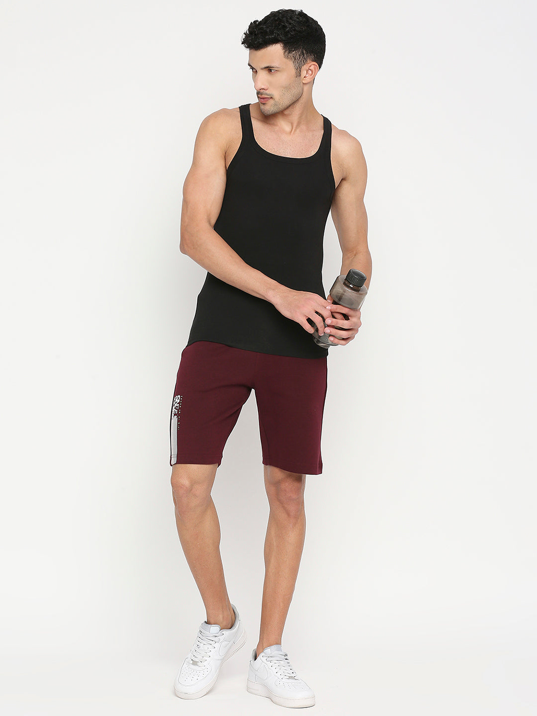 Men Premium Black Cotton Blend Vest - UnderJeans by Spykar