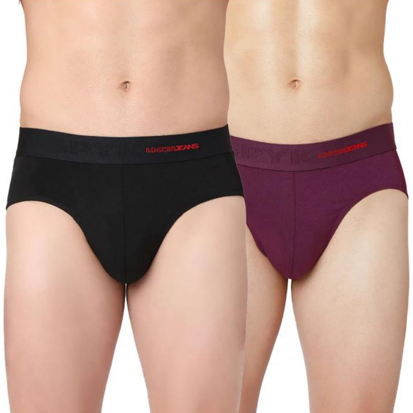 Men Premium Black & Purple Cotton Blend Brief (Pack of 2)- UnderJeans by Spykar